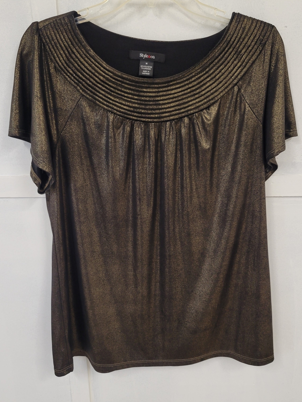 Style & Co. Metallic Bronze Short-Sleeve Scoop Neck Blouse